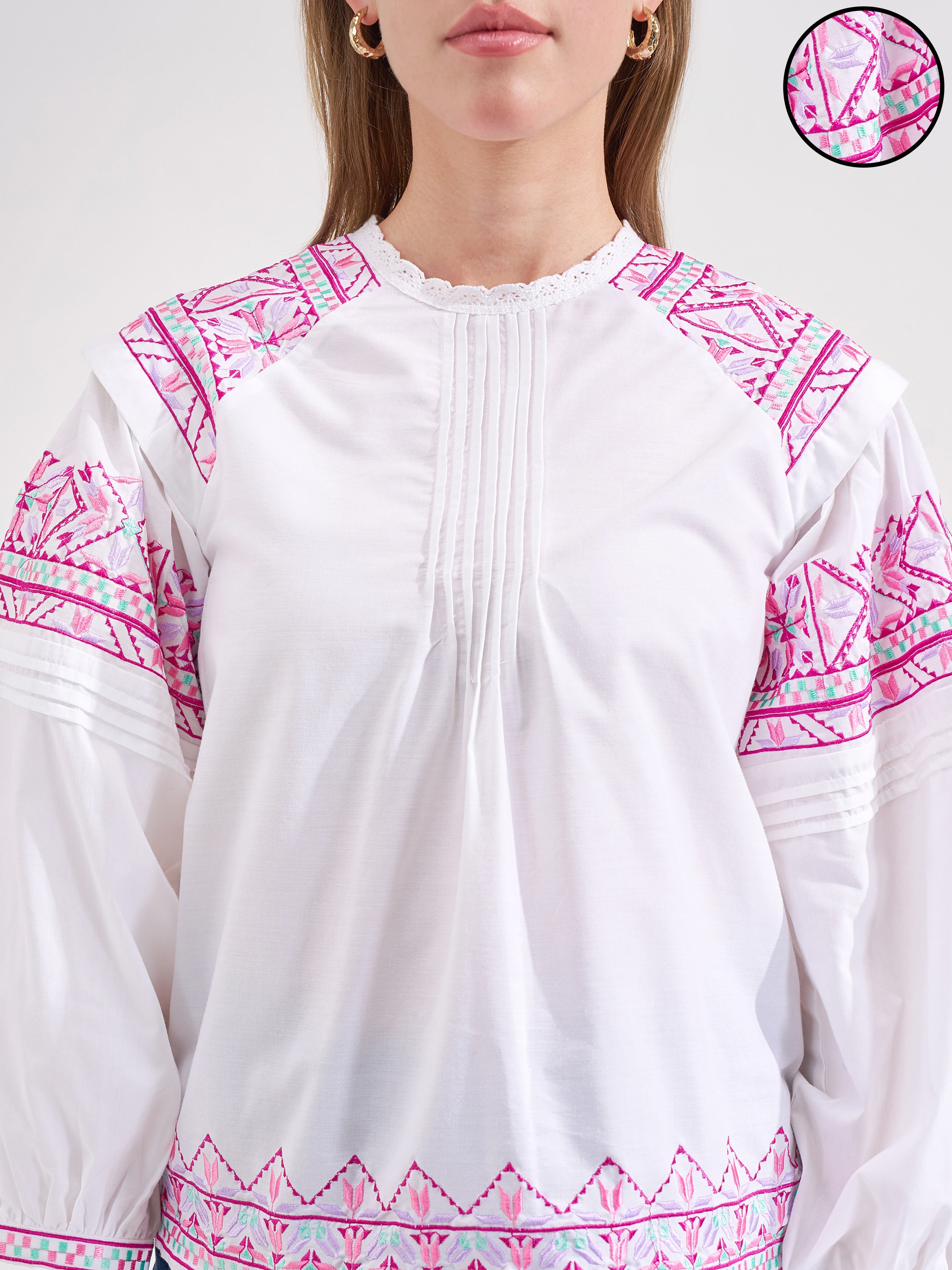 Vishudh Women White Embroidered Top