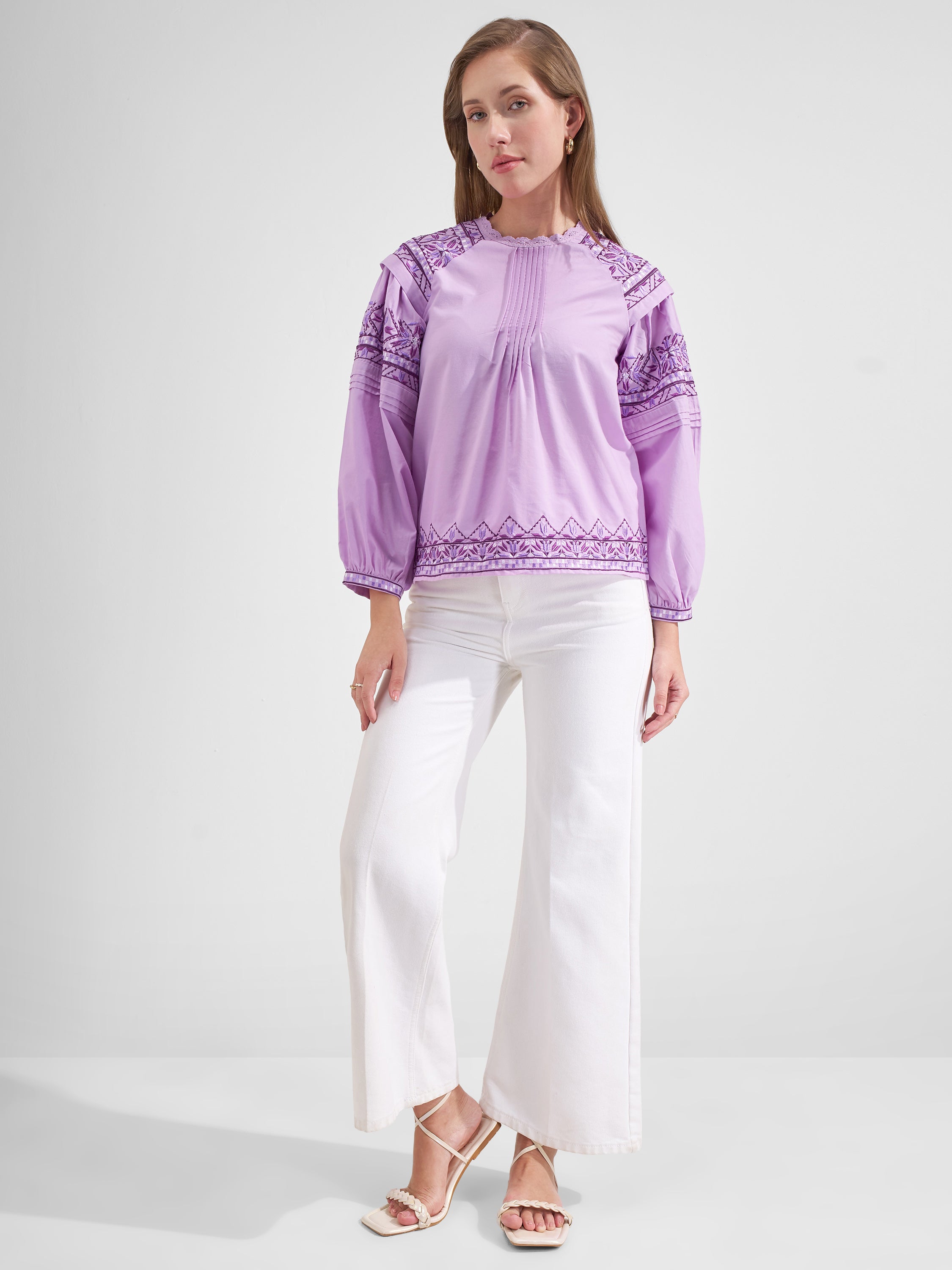 Vishudh Women Lavender Embroidered Top