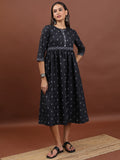 Vishudh Women Black Printed A-Line Dress - Black - Image 1