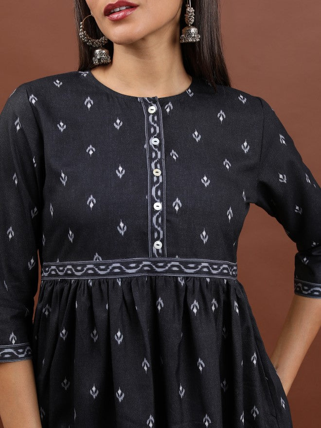 Vishudh Women Black Printed A-Line Dress - Black - Image 5
