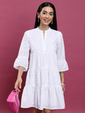Vishudh Women White Embroidered Fit And Flare Dress - White - Image 1