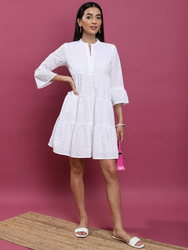 Vishudh Women White Embroidered Fit And Flare Dress - White - Image 2