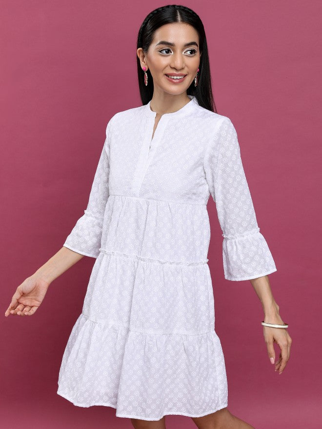 Vishudh Women White Embroidered Fit And Flare Dress - White - Image 4