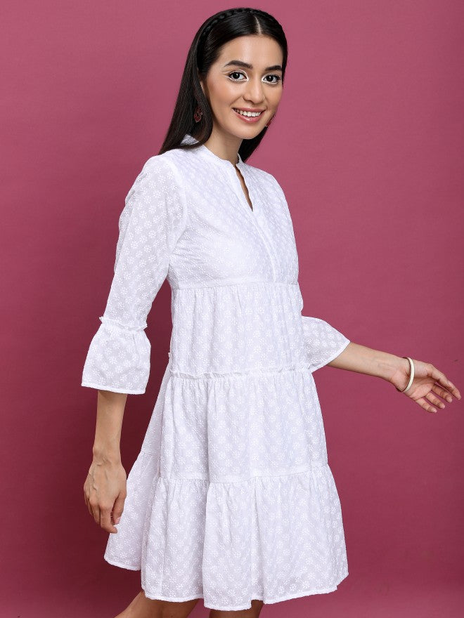 Vishudh Women White Embroidered Fit And Flare Dress - White - Image 6