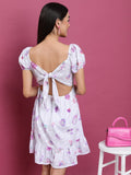 Vishudh Women White Printed A-Line Dress - White - Image 1