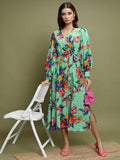 Vishudh Women Sea Green Printed A-Line Dress - Sage - Image 1