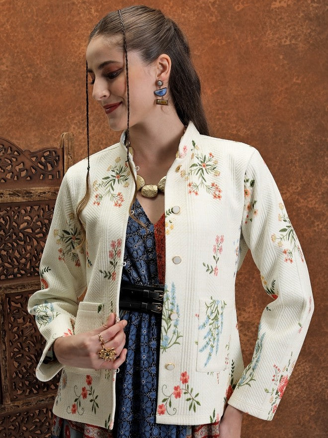 Vishudh Women Off White Open Front Jacket - Off White - Image 1