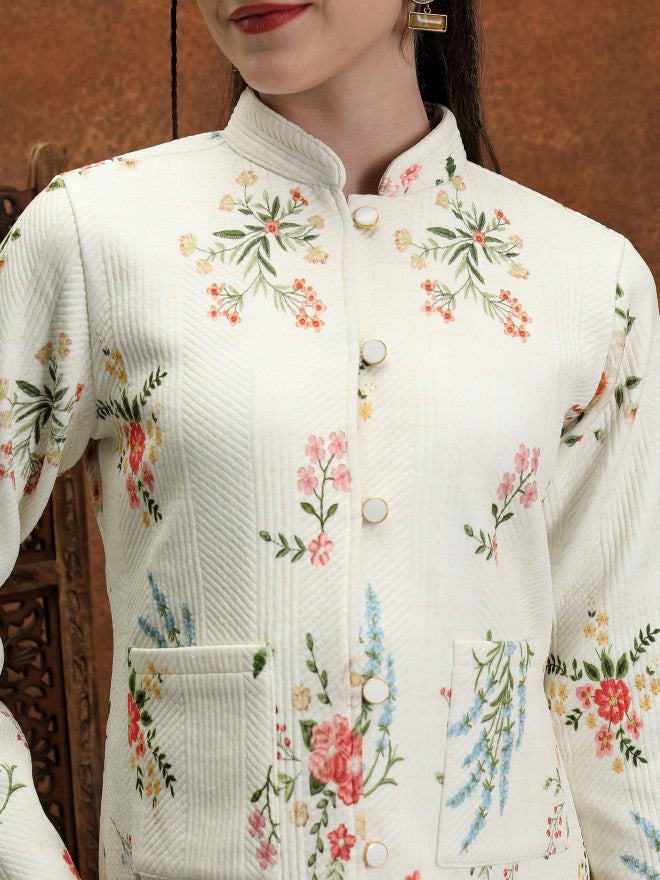 Vishudh Women Off White Open Front Jacket - Off White - Image 5