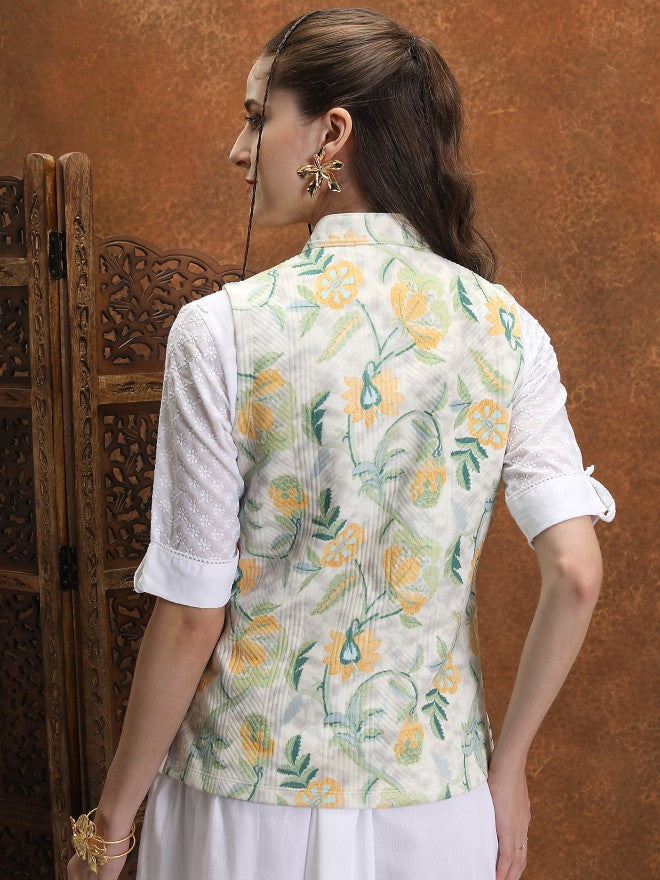 Vishudh Women Off White Open Front Jacket - Off White - Image 3