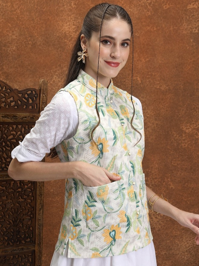 Vishudh Women Off White Open Front Jacket - Off White - Image 6