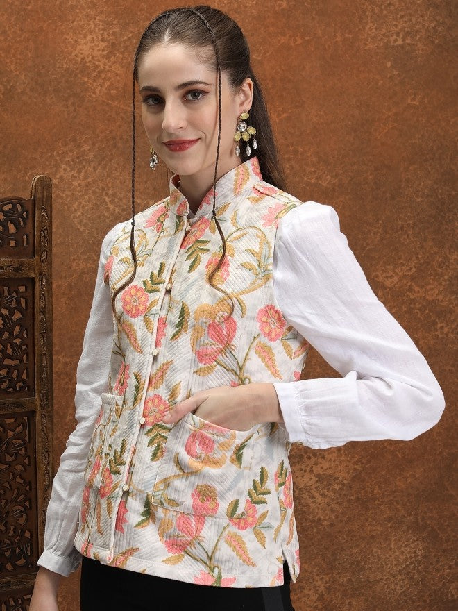 Vishudh Women Off White Open Front Jacket - Off White - Image 4