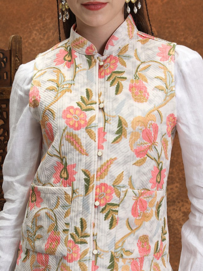 Vishudh Women Off White Open Front Jacket - Off White - Image 5