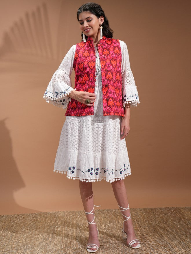 Vishudh Women Red Open Front Jacket - Red - Image 2