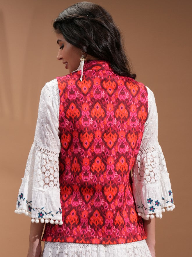 Vishudh Women Red Open Front Jacket - Red - Image 3