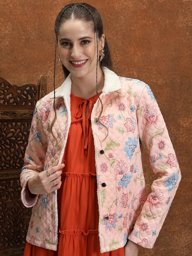 Vishudh Women Peach Open Front Jacket - Peach - Image 1