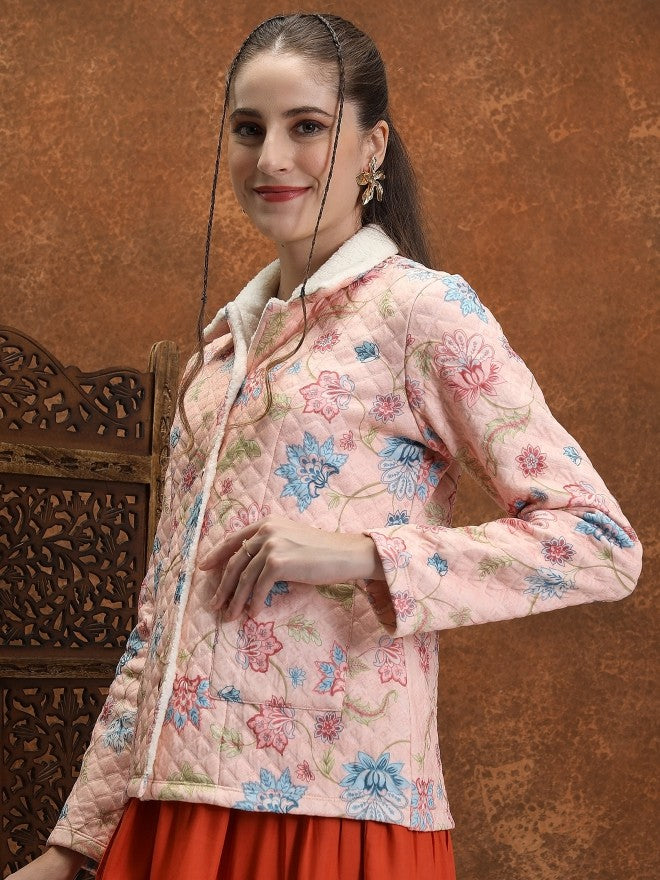 Vishudh Women Peach Open Front Jacket - Peach - Image 4