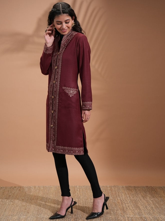 Vishudh Women Maroon Open Front Jacket - Maroon - Image 2