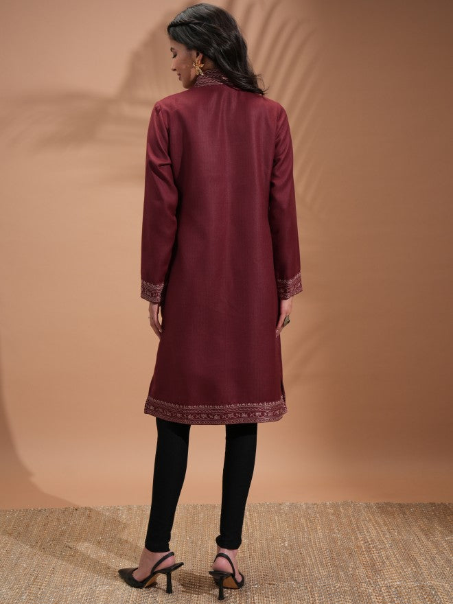 Vishudh Women Maroon Open Front Jacket - Maroon - Image 3