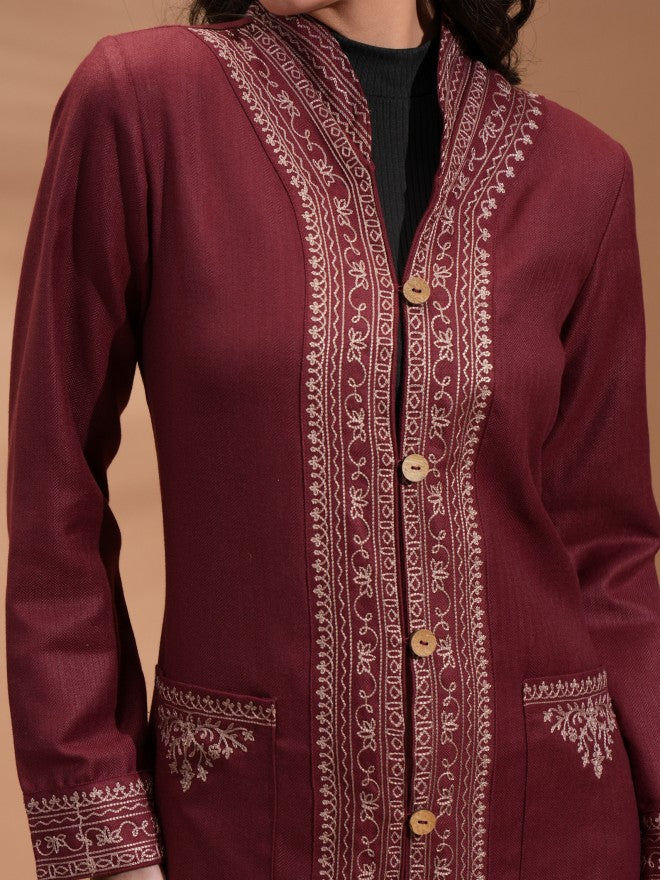 Vishudh Women Maroon Open Front Jacket - Maroon - Image 5