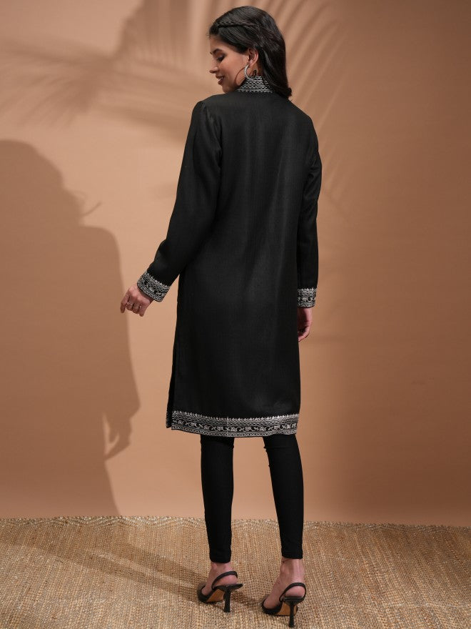 Vishudh Women Black Open Front Jacket - Black - Image 3