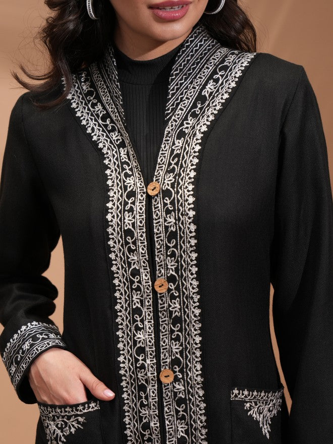 Vishudh Women Black Open Front Jacket - Black - Image 5
