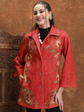 Vishudh Women Red Open Front Jacket - Red - Image 1