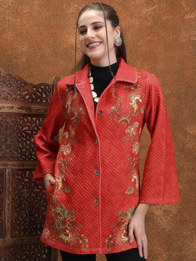 Vishudh Women Red Open Front Jacket - Red - Image 1