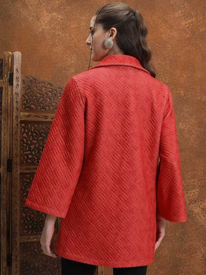 Vishudh Women Red Open Front Jacket - Red - Image 3