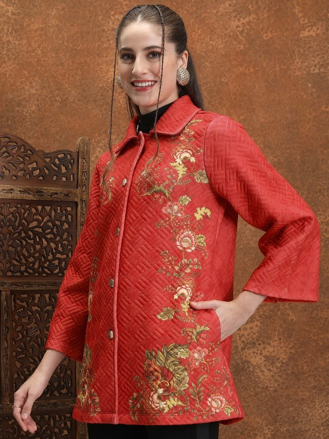 Vishudh Women Red Open Front Jacket - Red - Image 4