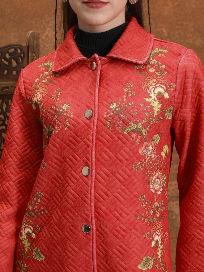 Vishudh Women Red Open Front Jacket - Red - Image 5