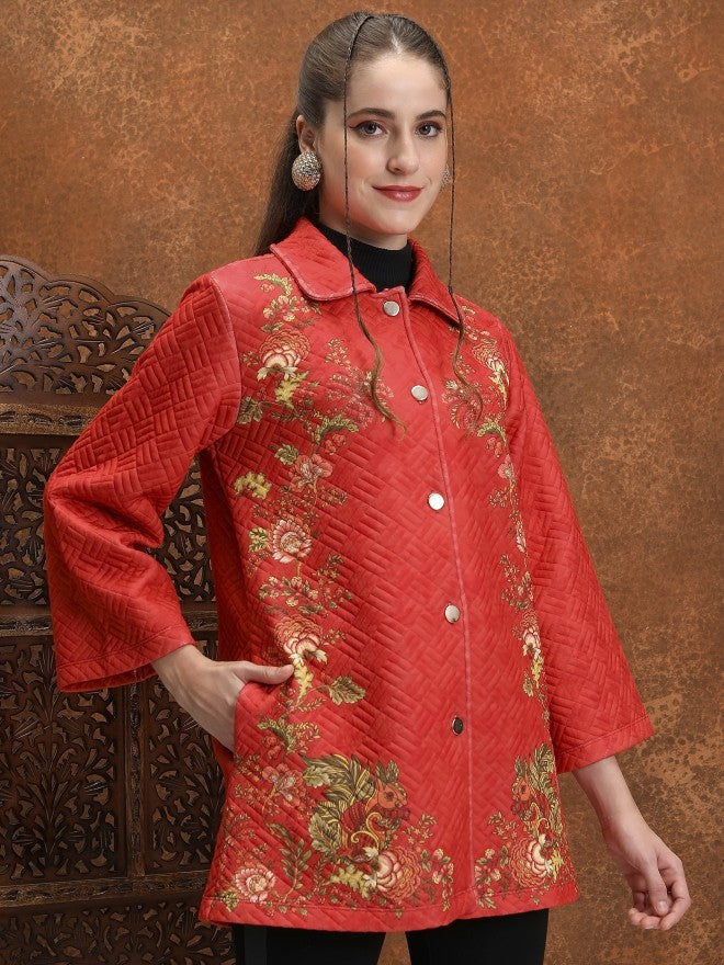 Vishudh Women Red Open Front Jacket - Red - Image 6