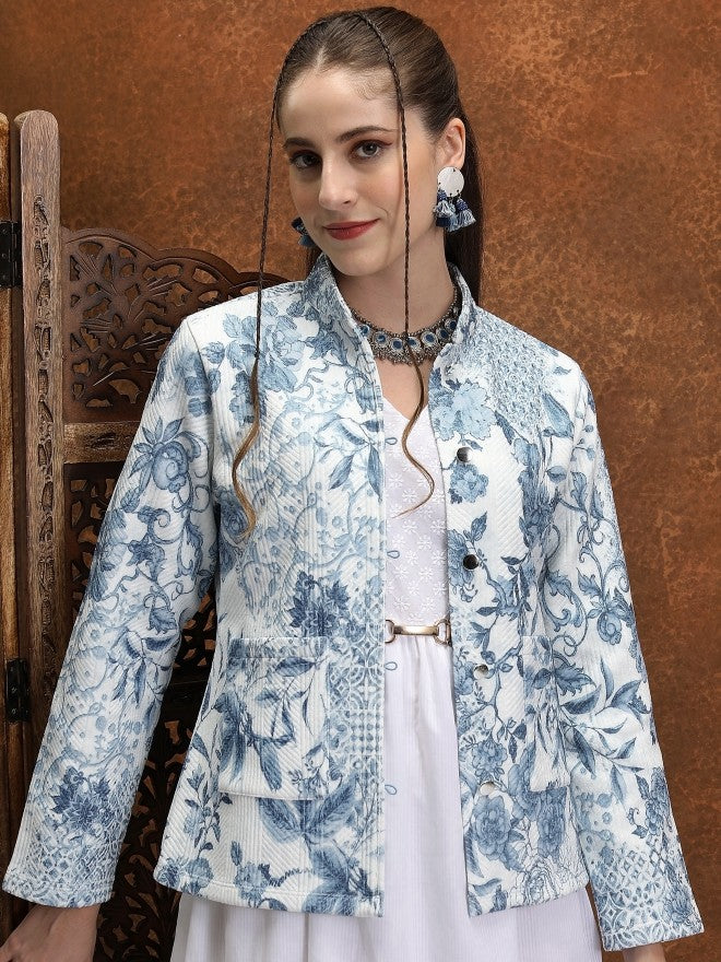 Vishudh Women White Open Front Jacket - White - Image 1