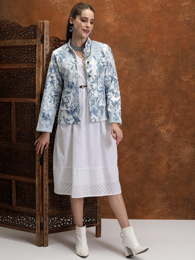 Vishudh Women White Open Front Jacket - White - Image 2