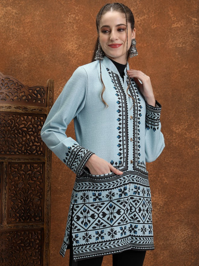 Vishudh Women Blue Open Front Jacket - Blue - Image 6