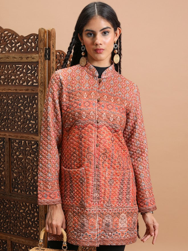 Vishudh Women Rust Open Front Jacket - Rust - Image 1