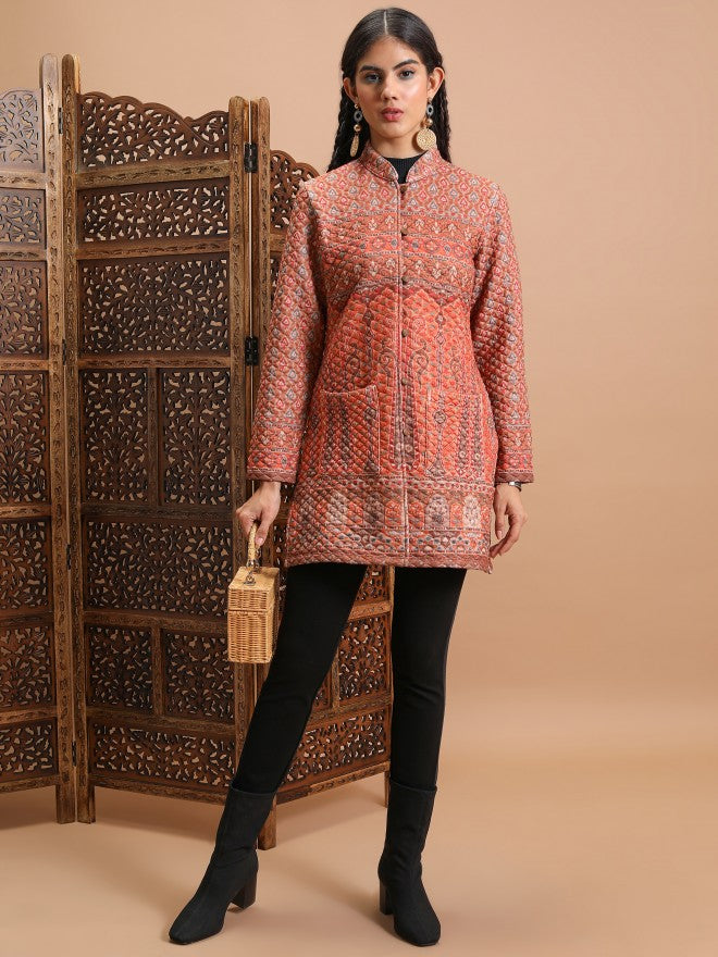 Vishudh Women Rust Open Front Jacket - Rust - Image 2