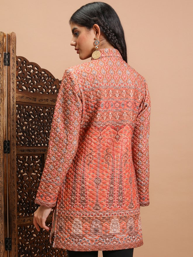 Vishudh Women Rust Open Front Jacket - Rust - Image 3