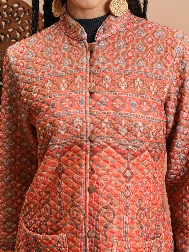 Vishudh Women Rust Open Front Jacket - Rust - Image 5