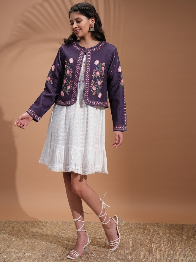 Vishudh Women Purple Quilted Jacket - Purple - Image 2