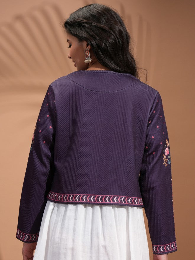 Vishudh Women Purple Quilted Jacket - Purple - Image 3