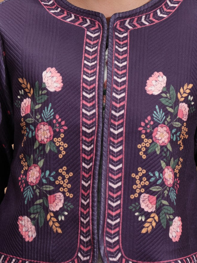 Vishudh Women Purple Quilted Jacket - Purple - Image 5