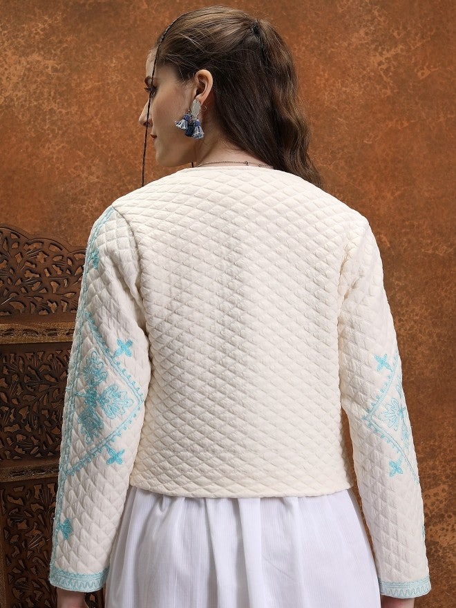Vishudh Women Off White Open Front Jacket - Off White - Image 3