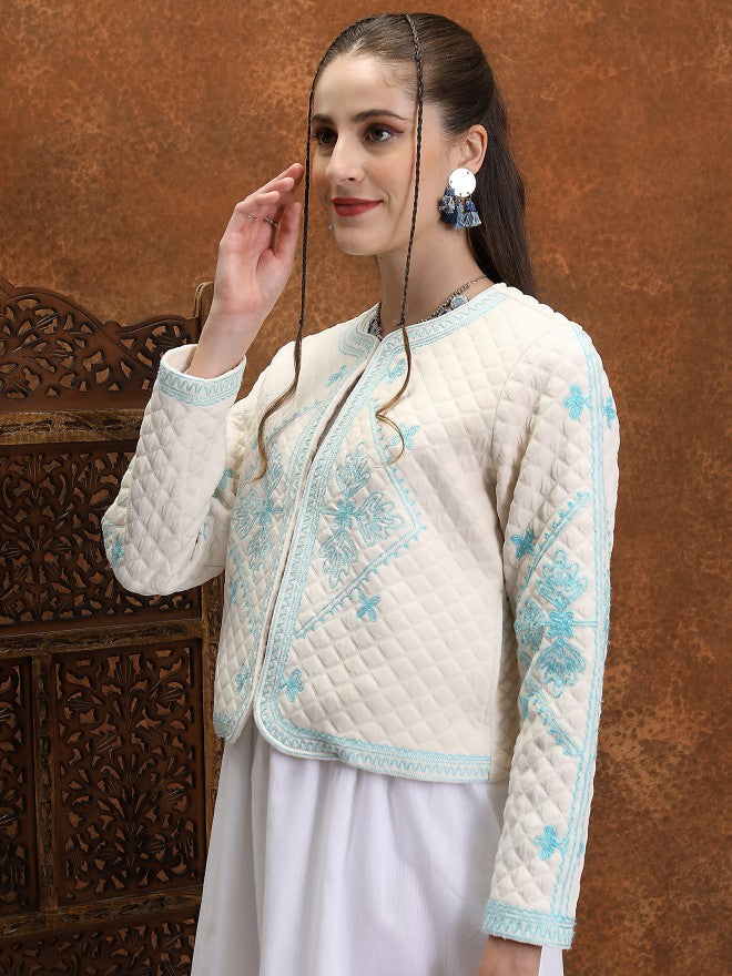 Vishudh Women Off White Open Front Jacket - Off White - Image 4