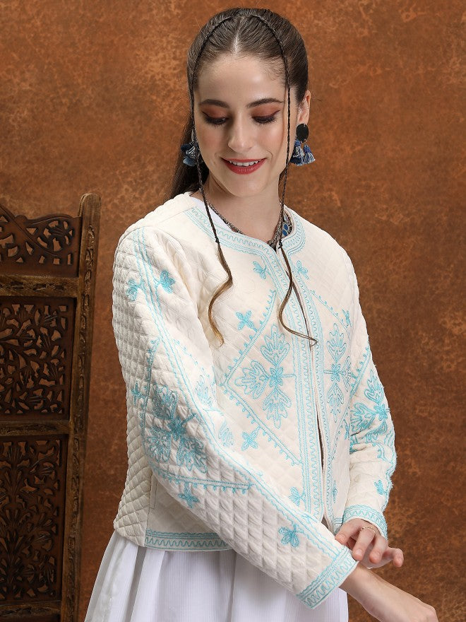 Vishudh Women Off White Open Front Jacket - Off White - Image 6