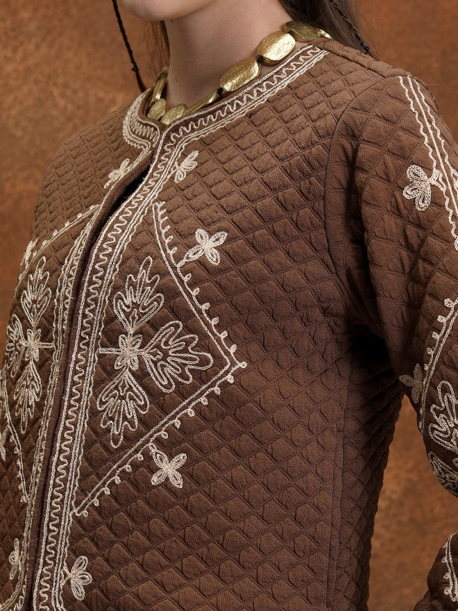 Vishudh Women Brown Open Front Jacket - Brown - Image 5