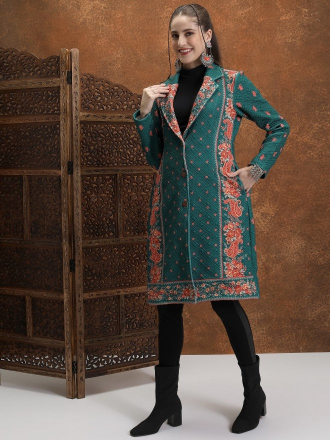 Vishudh Women Green Open Front Jacket - Green - Image 2