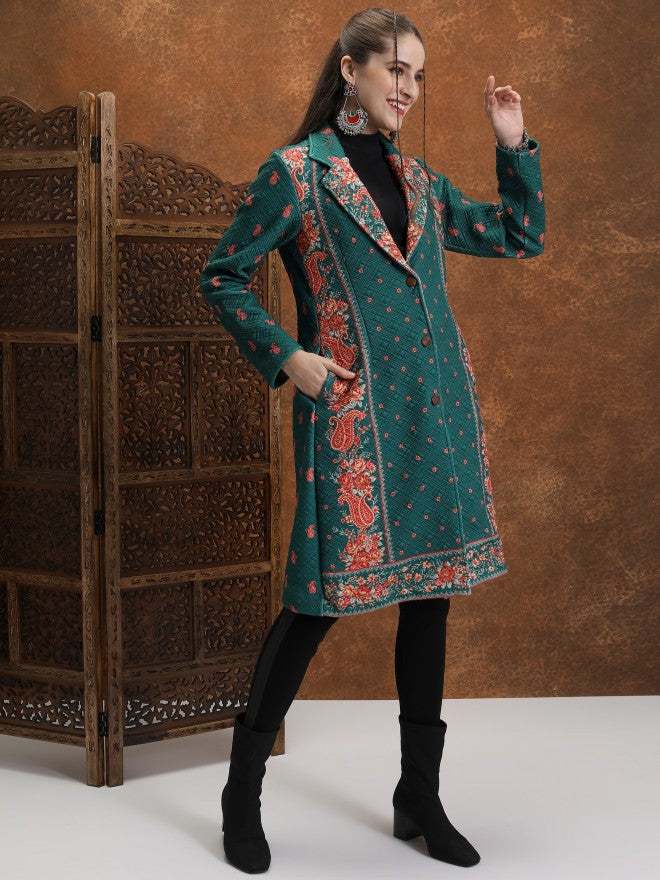 Vishudh Women Green Open Front Jacket - Green - Image 4