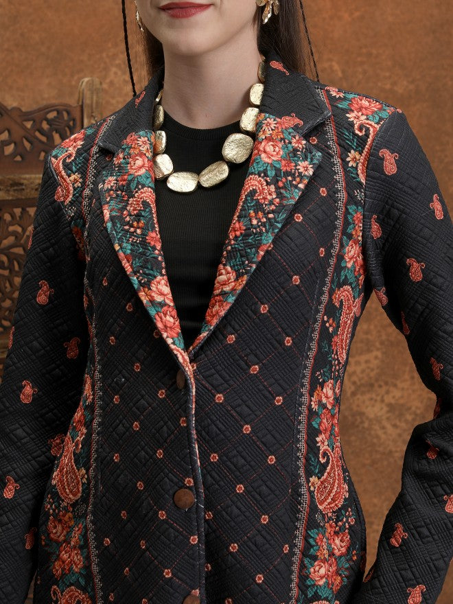 Vishudh Women Black Quilted Jacket - Black - Image 5