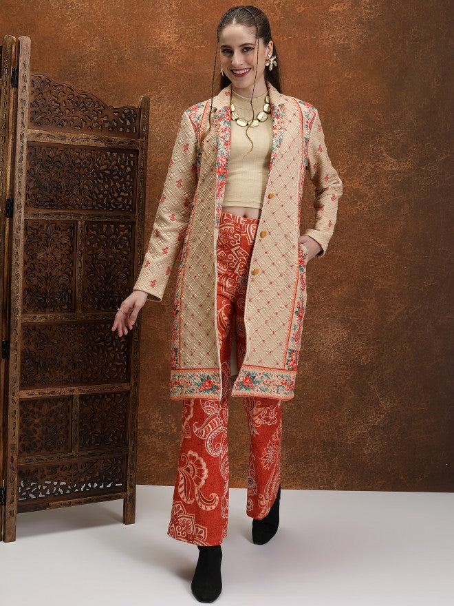 Vishudh Women Beige Open Front Jacket - Beige - Image 1