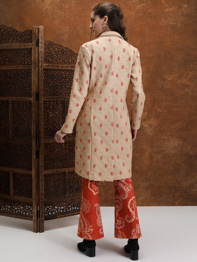 Vishudh Women Beige Open Front Jacket - Beige - Image 3